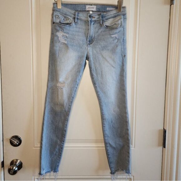 Frame Le Skinny Crop Jeans 28 Light Blue Distressed - Picture 4 of 12
